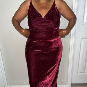SEXY CRANBERRY VELVET SCOOP NECK DATE NIGHT PARTY CLUB WEAR MIDI DRESS